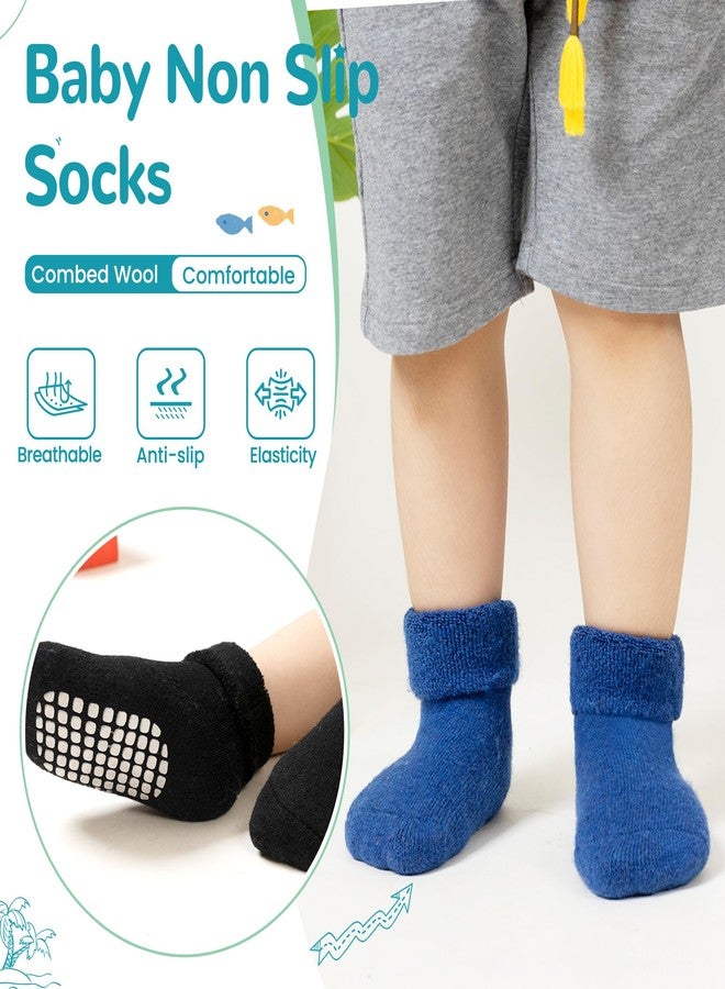 Eocom 6 Pairs Baby Boy Girl Non Slip Socks Child Toddler Winter Thick Soft Wool Kids Warm Socks with Grips(Yellow/Black/Brown/Grey/Blue/Green, 3-5T) - Image 2